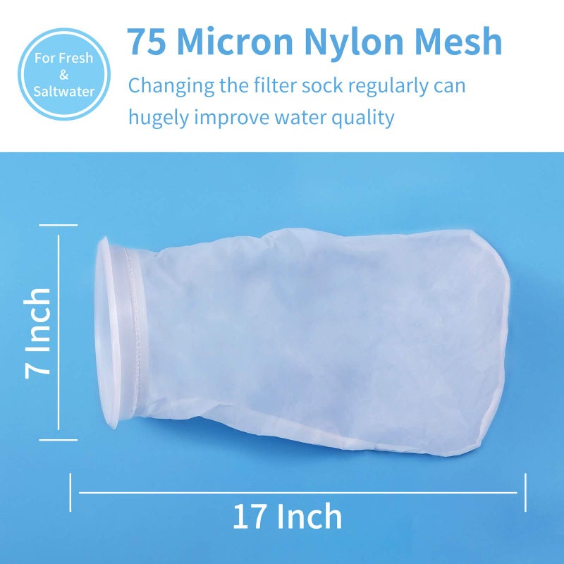 Conie ZCONIEY Large Aquarium Filter Bags 7" Opening x 17" Long Nylon Filter Socks 75 Micron Felt Filtration 2Pack - Image 5